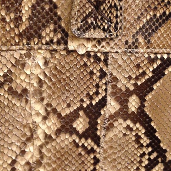 Authentic New Unused GENUINE natural beige brown PYTHON Carlos Falchi tote bag - Picture 3 of 11